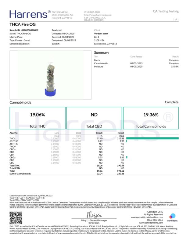 FIRE OG - THCA 19.06% (Indica) - Image 2
