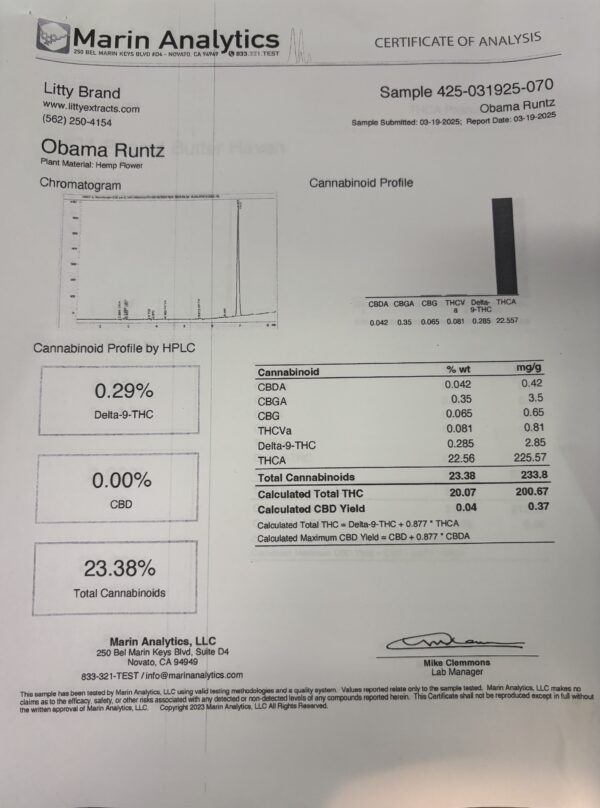 OBAMA RUNTZ- THCA 23.38% (Indica) - Image 2